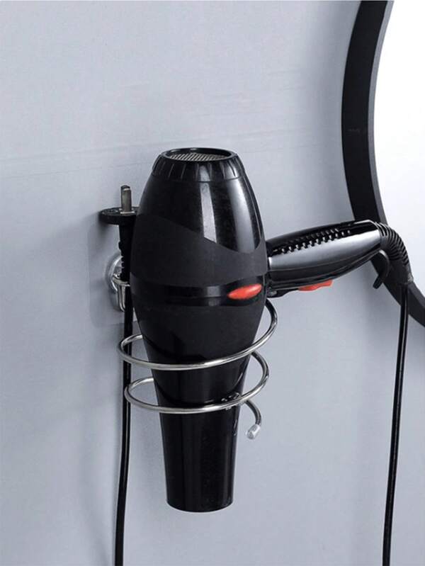 1 pieza Soporte para secador de pelo de acero inoxidable, soporte montado en la pared para baño, sala de estar o dormitorio, soporte elegante de acero inoxidable para secador de pelo