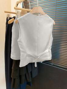 Women's Linen Sleeveless Blazer Vest And Shorts Set, Casual Holiday Outfit Spring/Summer - Light Grey - View 6