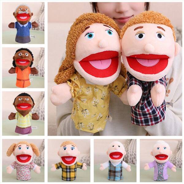 1pc Adorable Cartoon Family Hand Puppets Plush Doll, Mouth-Opening Family Characters Hand Puppet, Parent-Child Interactive Puppets, Family Role Play Game Hand Puppets, Performance Prop, Children Birthday Gift