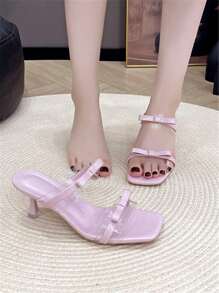 Women's Fashion Butterfly Square Toe Soft Bottom Anti-Slip Elegant High Heel Sandals