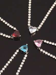 1 pièce Collier pendentif en forme de cœur en zircone coloré en acier inoxydable pour femme. Collier chaîne tennis en zircone de luxe brillante. Bijoux