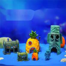 SPONGEBOB 1 pezzo Decorazione in resina a forma di pesce, ornamento per acquario, casetta ad ananas, grotta, botte per decorazione paesaggistica di acquario