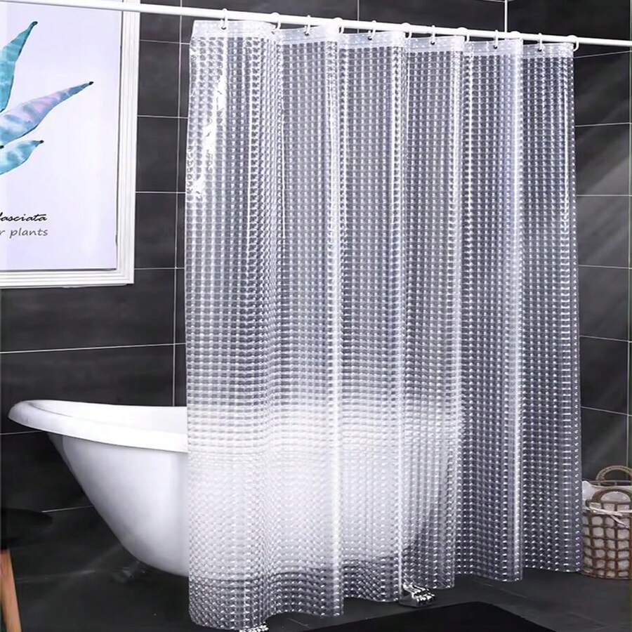 Mesh Pattern Translucent Water Resistant 12-Ply Thick Anti-Mold Bathroom Curtain, Partition Curtain, Shower Curtain, Opaque 3D Effect, Bathtub, AC, Oil & Water Splash Resistant
