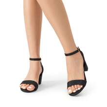 Women Chunky Low Heeled Summer Sandals, Elegant Ankle Strap Open Toe White Sandals For Women - 黑色/萊茵石 - 查看 4