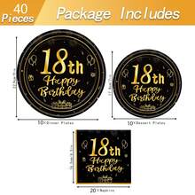 10pcs/20pcs/40pcs/60pcs/Set,18th Birthday Decorations , Happy 18th Birthday Black And Gold Birthday Plates Napkins Tableware For Her Him 18th Birthday Party Gifts Halloween Table Decorations - Black 18 Years Old - View 14