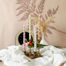 2 piezas, velas de tallo largo con patrón de estampado de tulipán, velas de mesa de estilo retro de 9.84 pulgadas, velas de tallo largo con estilo floral europeo, decoración de ambiente para banquetes de boda, velas para ambiente festivo, velas para el Día de San Valentín, aptas para bodas, cenas y decoración del hogar, velas para decoración de fiestas, velas para decoración de mesa familiar.