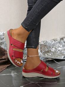 Sandalias de mujer con , sandalias de plataforma y cuña de verano, con correa de unicolor, casuales y para la playa, para uso en exteriores en verano