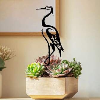 1 st dekorativ järnfågelsilhuett, utomhus metallkranskulpturpåle - 11,8 tum, rustik trästångsstaketdekoration, trädgårdskonst för plantering, bonsai-grytlapp, lämplig för presenter, Thanksgiving, jul, trädgårdsdekor