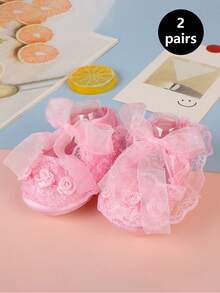 2/1 par de zapatos de bebé de princesa, nuevo diseño con moño, suela suave y ligera, adecuado para niños pequeños, primavera y otoño - Multicolor - Ver 27