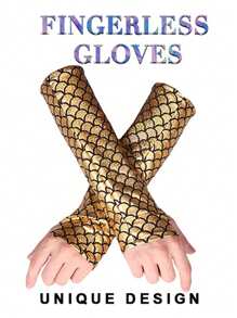 D EXCEED 1 Paar glänzende Meerjungfrau Schuppen Handschuhe Fischschuppen Armstulpen Rave Party Handschuhe Hologramm fingerlose Handschuhe Halloween Cosplay Kostüm Accessoires Irisierend