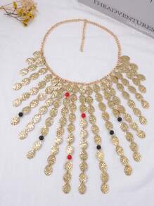 1 pieza Collar de cadena de clavícula con colgante circular geométrico personalizado de metal con borla, estilo lujoso y punk de alta gama para mujer