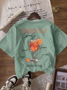 Camiseta de manga corta con cuello redondo casual para mujer, con estética retro que dice "Aperol Spritz es siempre la respuesta"