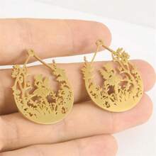 2pcs Fashionable 304 Stainless Steel Gold/Silver Plant & Flower Pattern Pendant, Vacuum Electroplated Durable Craft, Suitable For Necklace, Earrings, DIY Jewelry Making