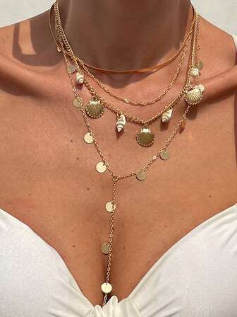 Set de 4 bucăți de colier pentru vacanță pe plajă în stil boem pentru femei