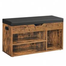 Banc à Chaussures Rembourré, Banc de Rangement, Rangement Caché, Étagères, Meuble d'Entrée, Capacité de Charge 136 kg, 30 x 80 x 44 cm/ 30 x 100 x 44 cm, Marron Rustique. - Marron + Noir - Voir 2