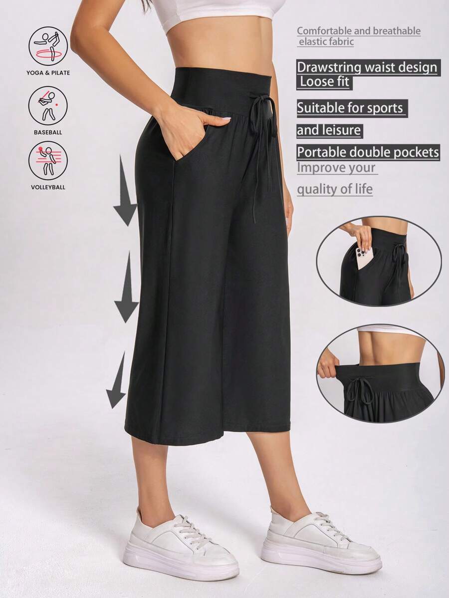 1pc Women 7/8 Capri Yoga Pants, Made Of Stretchy Breathable Comfortable Fabric, High Waist With Drawstring And Pockets Design, Suitable For Gym Workout, Yoga, Streetwear, Tennis, Golf, Cycling And Hiking, A Great Leggings For Active Lifestyle