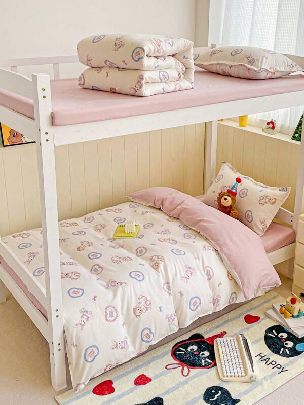 Conjunto de 4 peças (1 capa de edredom + 1 lençol + 2 fronhas) Conjunto de cama para dormitório com acabamento escovado e macio, envoltório 360°, sem branqueadores ópticos, suave para a pele, absorve a umidade, toque macio, antibacteriano, conjunto de cama quente para o inverno