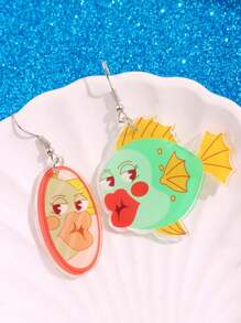 1 Pair Fashionable & Exquisite Creative Unique Exaggerated Whimsical Asymmetric Little Fish Acrylic Dangle Earrings For Women, Versatile For Everyday, Party, Holiday And Commute