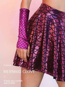 D EXCEED 1 Paar glänzende Meerjungfrau Schuppen Handschuhe Fischschuppen Armstulpen Rave Party Handschuhe Hologramm fingerlose Handschuhe Halloween Cosplay Kostüm Accessoires Irisierend