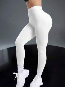 1件装女士无缝高弹瑜伽运动紧身裤 - 白色 - 查看 7