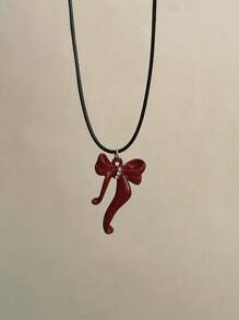 1pc Fashionable Red Bow Decor Pendant Necklace, Suitable For Ladies Daily Wear, Gift For Girlfriend/Wife On Valentine's Day, Birthday, Anniversary, Party