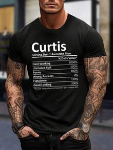 Camiseta personalizada divertida con información nutricional de Curtis para hombre - Regalo personalizado para papá o novio - Genial camiseta gráfica para hombre - Algodón negro de manga corta - Negro - Ver 1