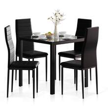 Jooli H 75cm Dining Table And Chairs Set 4, Glass Kitchen Table With 4 Faux Leather High Back Chairs Modern Dining Room Sets For Home Kitchen Office, Black - Black - View 3