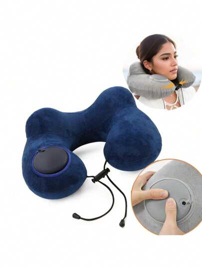 1 قطعة وسادة رقبة قابلة للنفخ ذات شكل حرف U ،وسادة سفر مصنوعة من البوليستر بأسلوب عادي، قابلة للفك ،مغلقة بسوستة، مناسبة لمن ينامون على الجنب، مثالية للطائرة والسيارة والنوم، وسائد قابلة للنفخ مناسبة للسفر والمكتب
