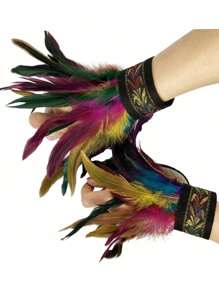 1 paire de brassards avec garniture de plumes dans un style gothique, accessoire de costume pour les fêtes de mascarade et les représentations