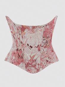 Women Vintage Floral Waist Trainer, Cincher Corset Bustier Top With Back Tie, Suitable For New Year Party, Valentine's Day, Holiday Outfits