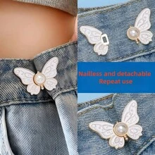 1pc Zinc Alloy Butterfly Shape Waist Adjuster Clasp, Detachable No-Drill No-Sew Waist Shrinker For Jeans, Trousers