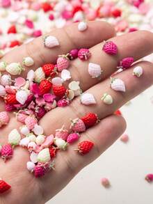 50 Peças Decorações de Arte de Unhas Fofinhas de Morango, Acessórios de Unhas 3D Rosa Pastel Frutas Realistas, Joias de Unhas, Suprimentos de Unhas - Multicolorido - Visão 1