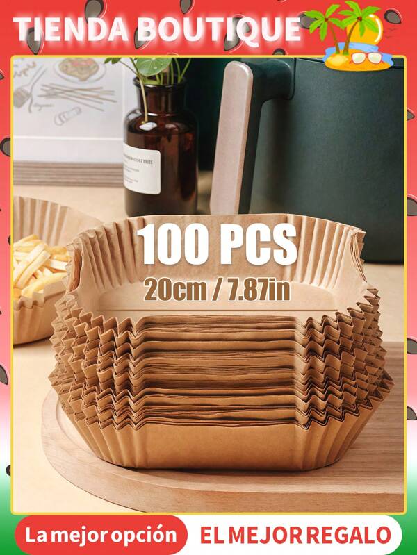 200/100 pièces Tapis jetables pour friteuse à air de 6''/8'', doublures en papier carrées pour friteuse à air, bols en papier pour panier, plaque de cuisson, accessoires de four, ustensiles de cuisine, accessoires de cuisine
