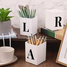 Praktischer acrylischer Stifthalter, Stiftbecher, minimalistischer Stiftehalter mit Namensschrift-Muster, multifunktionaler Schreibtischorganizer, Make-up Pinsel Aufbewahrung, stabile Bürozubehör, modernes Design, Studiendekoration