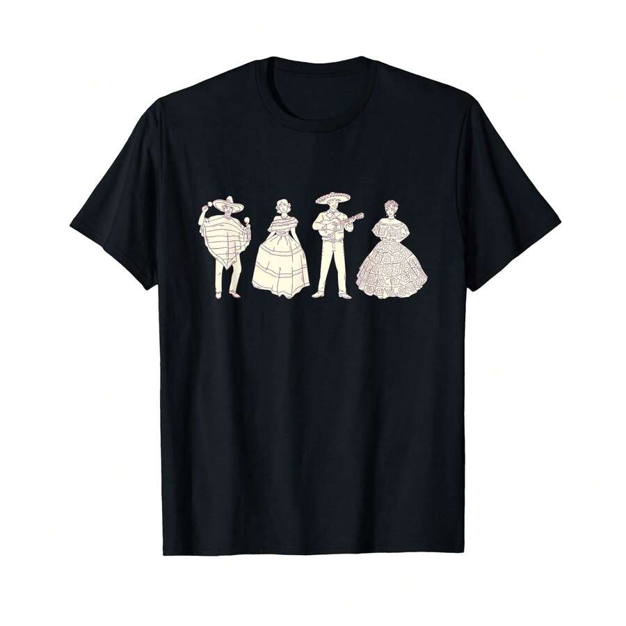 Mariachi Band Quartet Mexican Party Charro Latino Pride T-Shirt^ AL Gifts For Teen Boys - Black - View 1