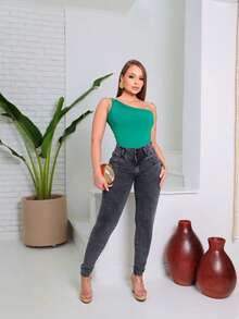 Women's Jeans Elastic Waistband High Waist Butt Lifting Lycra Simple Casual Cute Elegant Sexy Boho Party Jeans Button Pocket Evening Holiday Daily Formal And Night