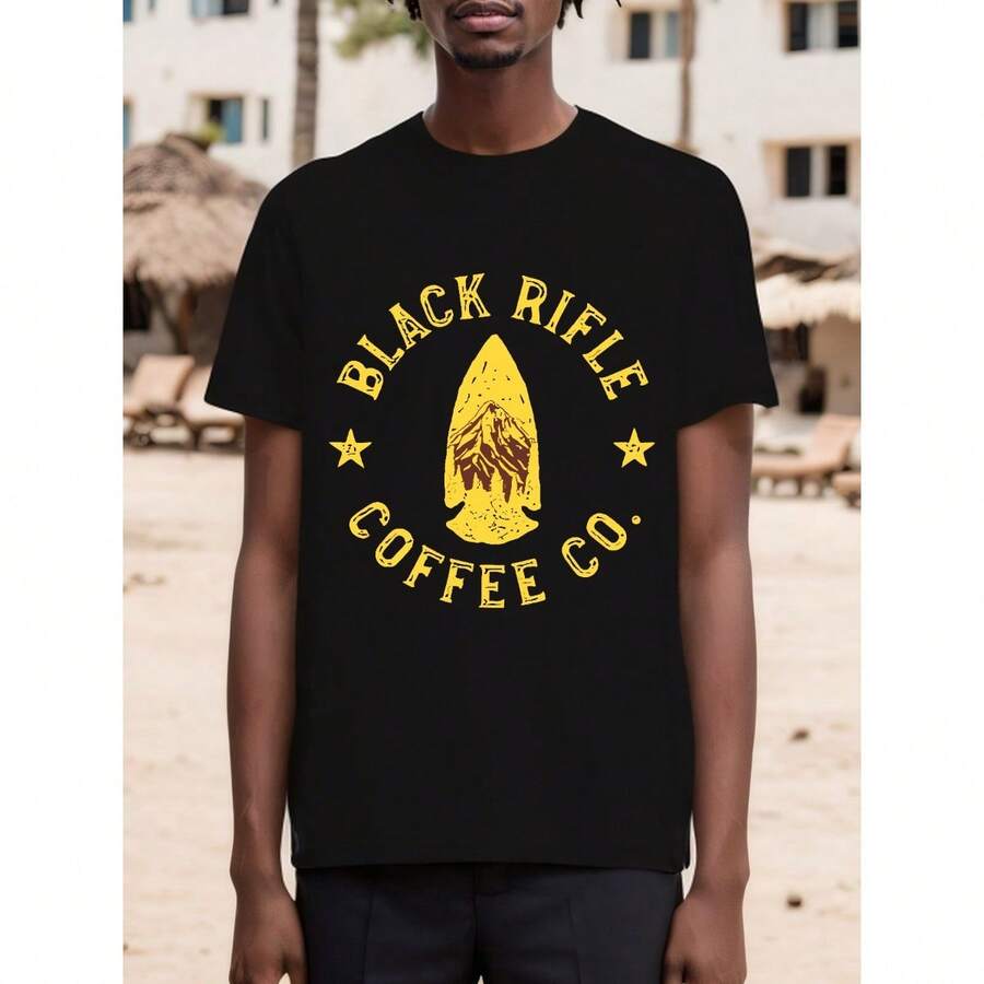 Black Rifle Coffee Co. Men'S T-Shirt - 100% Cotton Soft, Casual Crew Neck With Arrow And Star Print, Casual Short Sleeve Geometric Print For Everyday Wear And Outdoor Activities As Present - Black - View 1