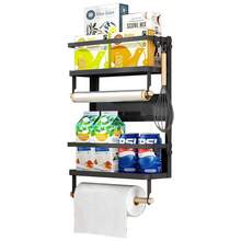 Magnetic Refrigerator Shelf, No Drilling Required, Foldable Magnetic Refrigerator Shelf, Wall-Mounted Spice Rack, Multifunctional Spice Rack With Paper Towel Holder And Hooks For Kitchen Utensils, Suitable For Refrigerator, Kitchen Wall - 40 X 30 X 11 Cm - Black - Black - View 8