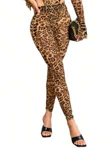 Women's Sexy Sheer Mesh Leopard Long Pant Summer Beach Yoga Workout Skinny Legging Pant