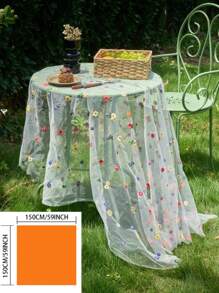 1 pieza Mantel con bordado de encaje y diseño floral colorido, estilo minimalista romántico francés para decoración del hogar y la cocina, adecuado para reuniones festivas, fiestas de cumpleaños, cenas de boda y como fondo fotográfico