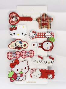 Sanrio 10 piezas de Clips para el cabello de Hello Kitty de Sanrio, accesorios para el cabello infantil, dulces y encantadores de plástico con estampados de colores variados, adecuados para amigas, novias, regalos de cumpleaños, accesorios de playa de verano, accesorios para niñas, cuellos para niñas, aptos para el uso diario y regalos festivos para amigos