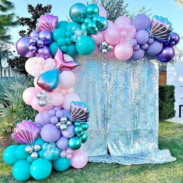 120pcs Mermaid Party Balloon Arch Set, Green & Purple Party Decor Balloon Garland, Underwater Summer Theme For Baby Shower, Birthday Party For Boys, Girls & Kids
