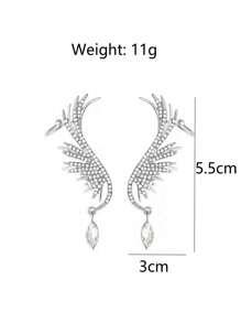1 Pair Glittery Rhinestone Zinc Alloy Wing Earrings, Fairy Style Party Earrings, Elegant Gift For Women