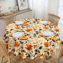 Mantel de Acción de Gracias, Mantel de mesa de comedor con impresión de hojas de arce y calabaza redonda de arándano, adecuado para decoración de cocina y comedor en época festiva de otoño