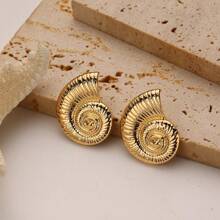 TUANZISP 1 Pair Exaggerated Vintage Gold Sea Element Women Earrings, Bohemian Textured Wave, Seahorse, Shell Stud Earrings, Fashionable Luxurious Asymmetrical Geometric Spiral Earrings Jewelry