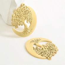 2pcs Fashionable 304 Stainless Steel Gold/Silver Plant & Flower Pattern Pendant, Vacuum Electroplated Durable Craft, Suitable For Necklace, Earrings, DIY Jewelry Making