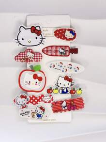 Sanrio 10 piezas de Clips para el cabello de Hello Kitty de Sanrio, accesorios para el cabello infantil, dulces y encantadores de plástico con estampados de colores variados, adecuados para amigas, novias, regalos de cumpleaños, accesorios de playa de verano, accesorios para niñas, cuellos para niñas, aptos para el uso diario y regalos festivos para amigos