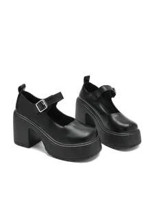 DareSee 2025 New Summer Thick Sole Round Toe Retro Mary Jane Shoes, Black High Heeled Casual Pumps For Women Music Fest Y2KFest Autumn Christmas Christmas Winter Christmas Gifts