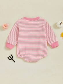 Baby Girls Thanksgiving Romper Casual Letter Embroidery Striped Long Sleeve Jumpsuits For Newborn Infant Fashion Clothes