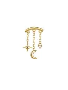 1Pc Star Moon Pendant 925 Sterling Silver Earring For Women Classic Hypoallergenic Minimalist Gift For Her Wedding Party Fine Jewelry - Gold - View 10